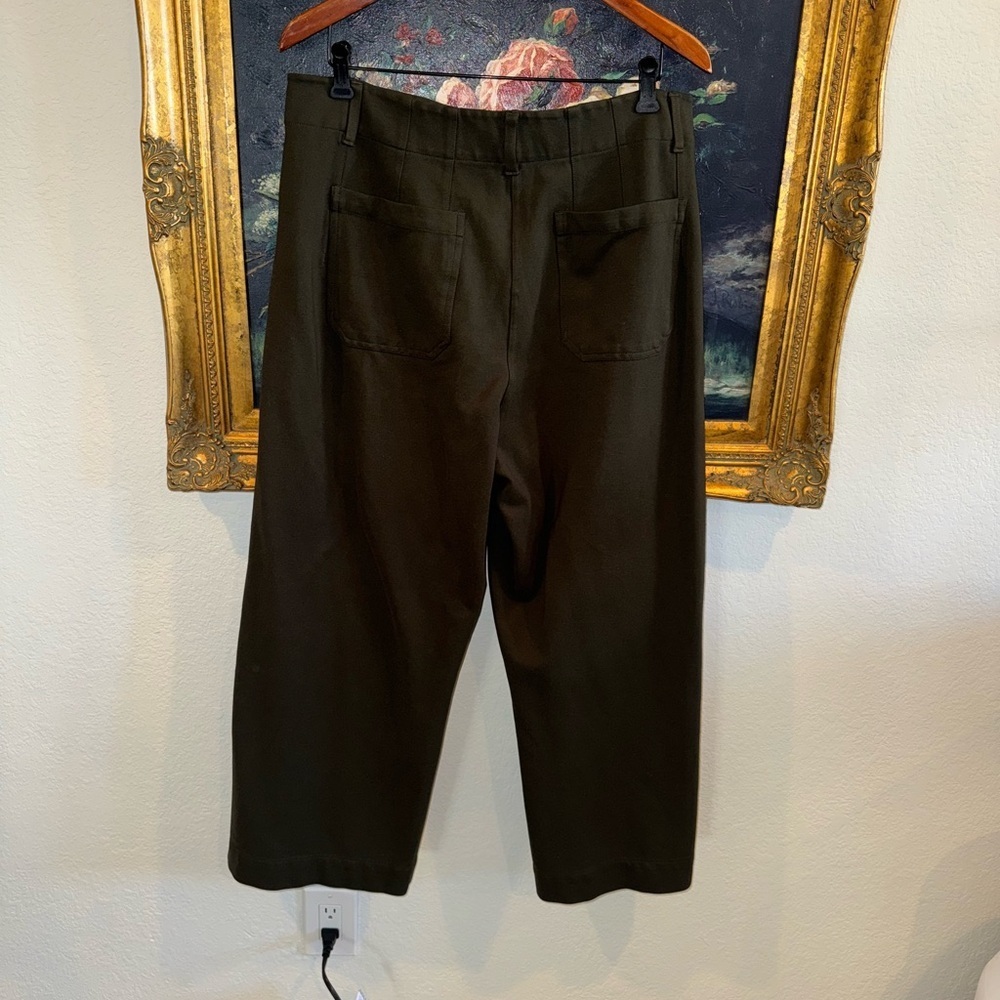Quince Dark Green Wide Leg Ponte Cropped High Waist Pants Size 16 Used - Picture 7 of 7